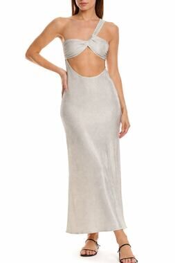 WEWOREWHAT Metallic Maxi Dress One Shoulder Cutout Ruched Off-White Bodycon M